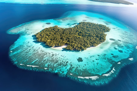 aerial view of a pristine atoll with turquoise waters, created with generative aiの素材