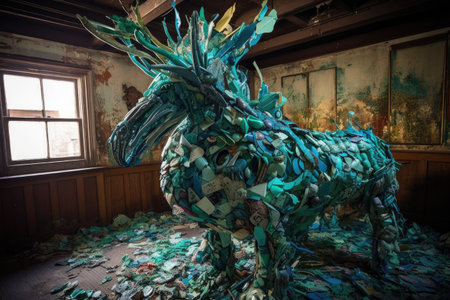 manmade installation of unique sculptures made from recycled materials, created with generative aiの素材
