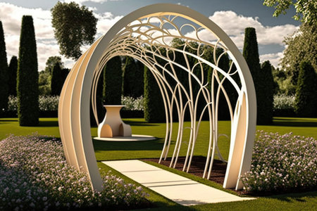 stylish trellis archway in modern garden, created with generative aiの素材