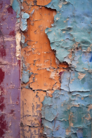 vibrant peeling paint on an old wall, created with generative aiの素材