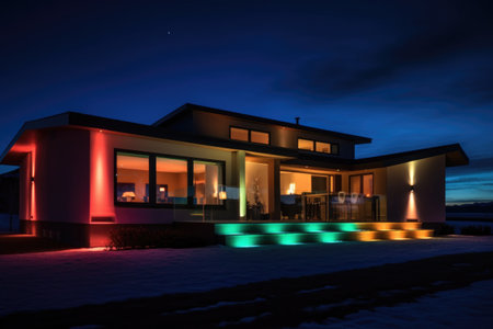 smart home with voice-activated lights, music and temperature control, created with generative aiの素材