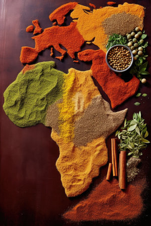 world map made of various spices and herbs, created with generative aiの素材