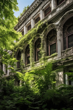 library of congress facade and lush greenery, created with generative aiの素材