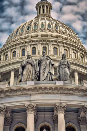 close-up of the us capitol dome details, created with generative aiの素材
