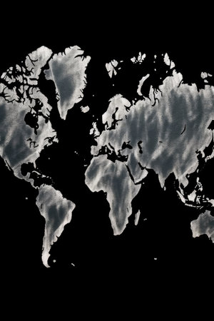world map drawn on a black chalkboard, created with generative aiの素材