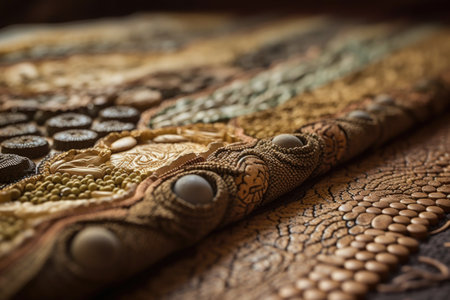close-up of yoga mat with intricate mosaic of natural materials, created with generative aiの素材