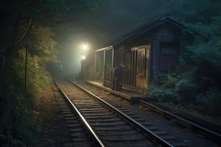 hushed and peaceful, with only the sound of footsteps echoing on the platform, created with generative aiの素材