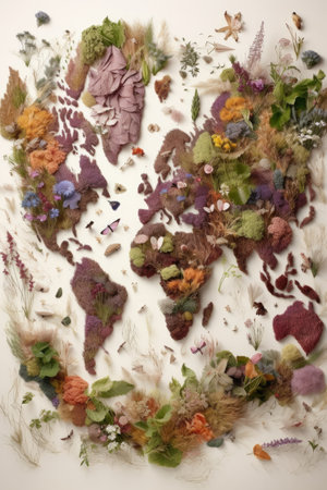 world map created by various natural elements, created with generative aiの素材