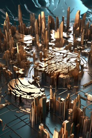3d render of a futuristic metallic world map, created with generative aiの素材