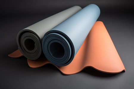 colored yoga mat with gray background, for a minimalist look, created with generative aiの素材