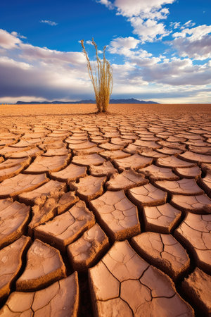 cracked desert soil showcasing drought, created with generative aiの素材