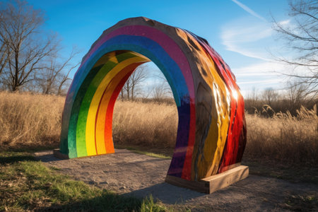 rainbow sculpture, with different colors shining in the sun, created with generative aiの素材