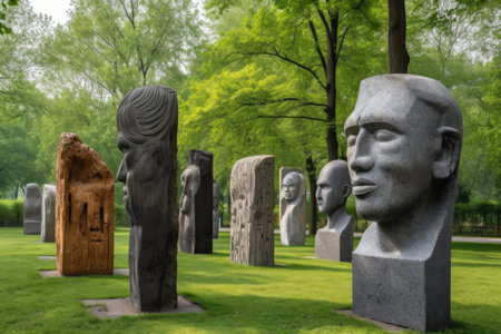 group of sculptures in a park, each offering its own unique view, created with generative aiの素材