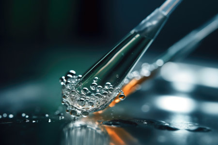 close-up of pipette, with droplets of liquid visible, created with generative aiの素材