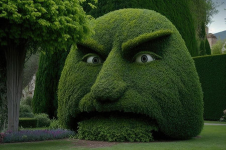 topiary of the face, with eyes, nose and mouth clearly visible, created with generative aiの素材