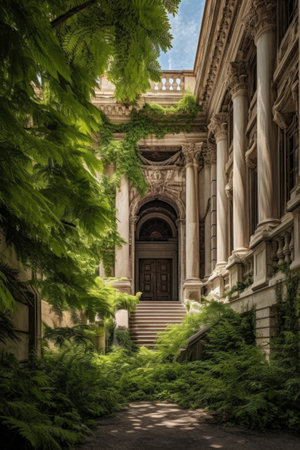 library of congress facade and lush greenery, created with generative aiの素材