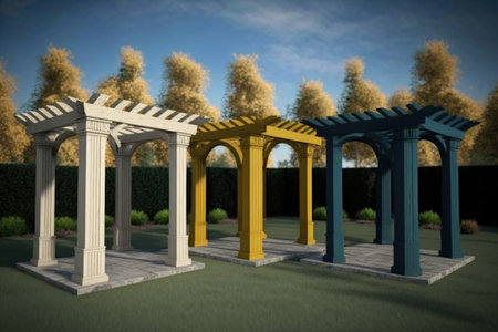 trio of pergolas, with each one featuring a different material or design, created with generative aiの素材