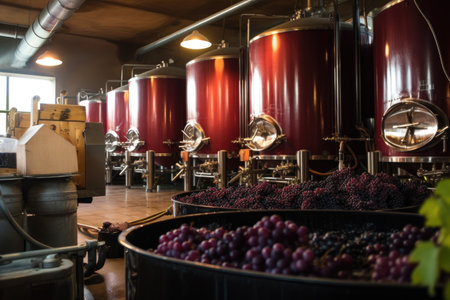 fermentation tanks filled with grape juice, created with generative aiの素材