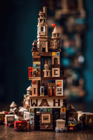 thank you spelled with wooden alphabet blocks, created with generative aiの素材