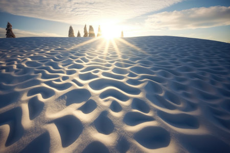 sunlit snowdrifts creating beautiful patterns, created with generative aiの素材