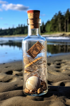 grateful message in a bottle washed up on a beach, created with generative aiの素材