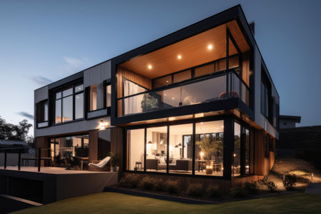 smart home of the future with sleek design, cutting-edge technology and no clutter, created with generative aiの素材