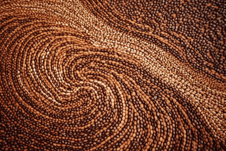 coffee beans arranged in a swirling pattern, created with generative aiの素材