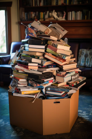 book drive collection box filled with various books, created with generative aiの素材