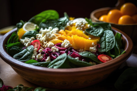 a vibrant salad, full of fresh ingredients and flavors, created with generative aiの素材