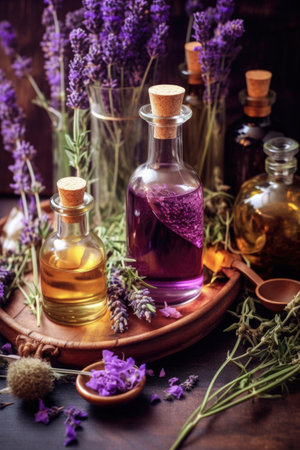 aromatherapy essential oils with lavender and eucalyptus, created with generative aiの素材