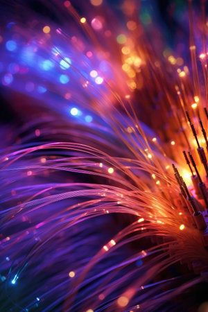 close-up of fiber optic cables in motion, created with generative aiの素材
