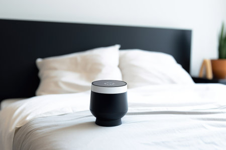 smart thermostat, connected to the internet and capable of heating the house to desired temperature before the people even wake up, created with generative aiの素材