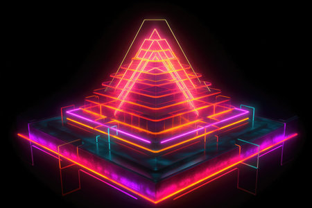 sri yantra symbol with glowing neon lights, created with generative aiの素材