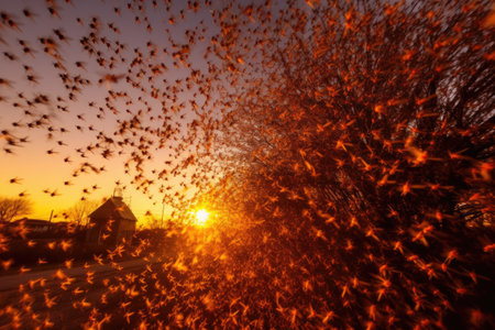 locust swarm blocking out the sun at dusk, created with generative aiの素材