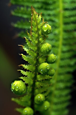 abstract close-up of new growth on a fern, created with generative aiの素材