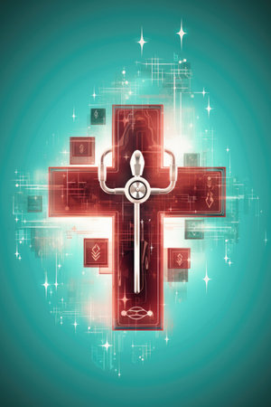 telemedicine symbol with medical cross and tech, created with generative aiの素材