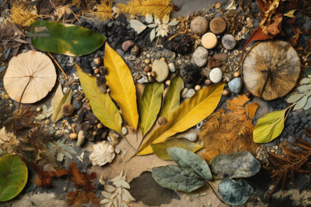 abstract collage of natural elements and textures, with hidden details, created with generative aiの素材