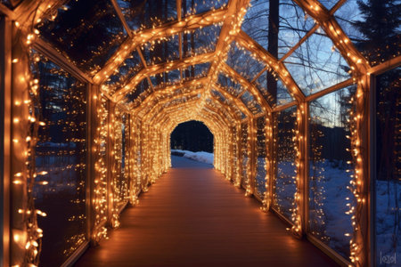 christmas light tunnel creating a magical atmosphere, created with generative aiの素材