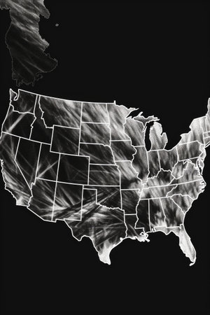 minimalist black and white outline of usa map, created with generative aiの素材