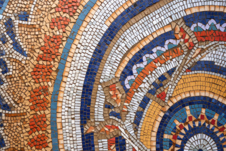 vibrant close-up of geometric roman mosaic design, created with generative aiの素材