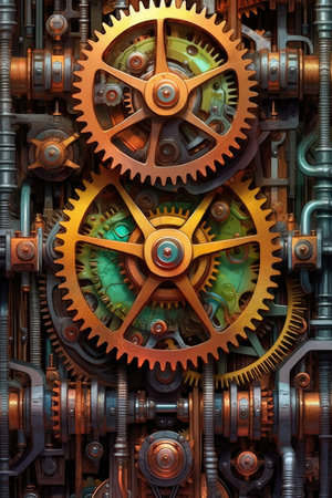 technological gears and cogs interlocking, created with generative aiの素材