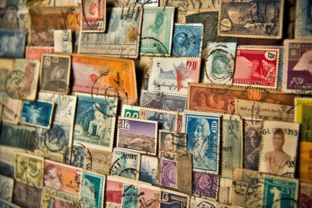 vintage stamps displayed in an organized album, created with generative aiの素材