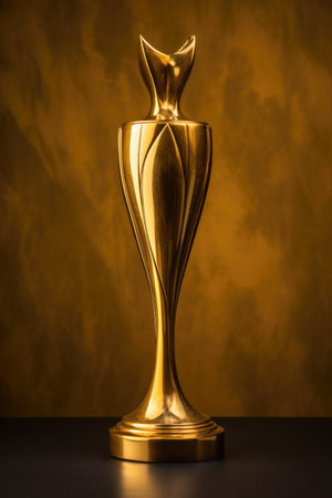 golden trophy standing on a pedestal, created with generative aiの素材
