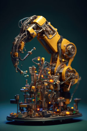 robotic arm assembling electronic components, created with generative aiの素材