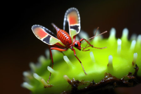 brightly colored venus flytrap luring insect with nectar, created with generative aiの素材