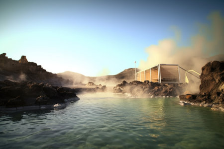 geothermal hot springs in volcanic area, created with generative aiの素材