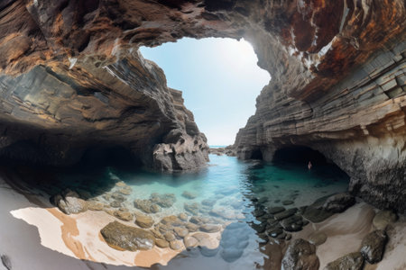 wide-angle shot of sea cave with tide pools, created with generative aiの素材