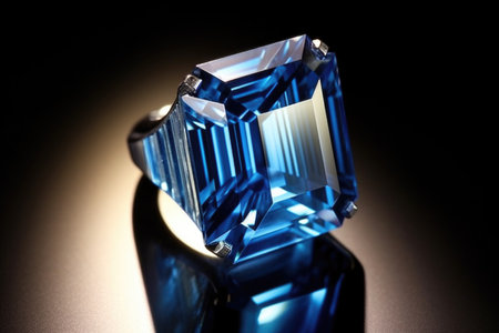 sunlight reflecting off an emerald cut sapphire, created with generative aiの素材