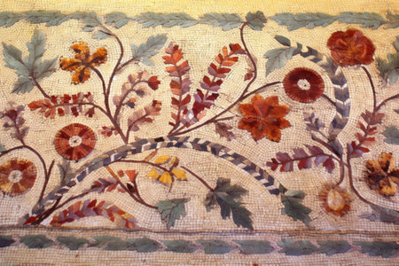 roman mosaic with intricate floral and vine patterns, created with generative aiの素材