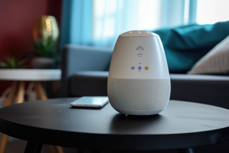 smart home, with built-in voice assistant, providing directions and answering questions, created with generative aiの素材